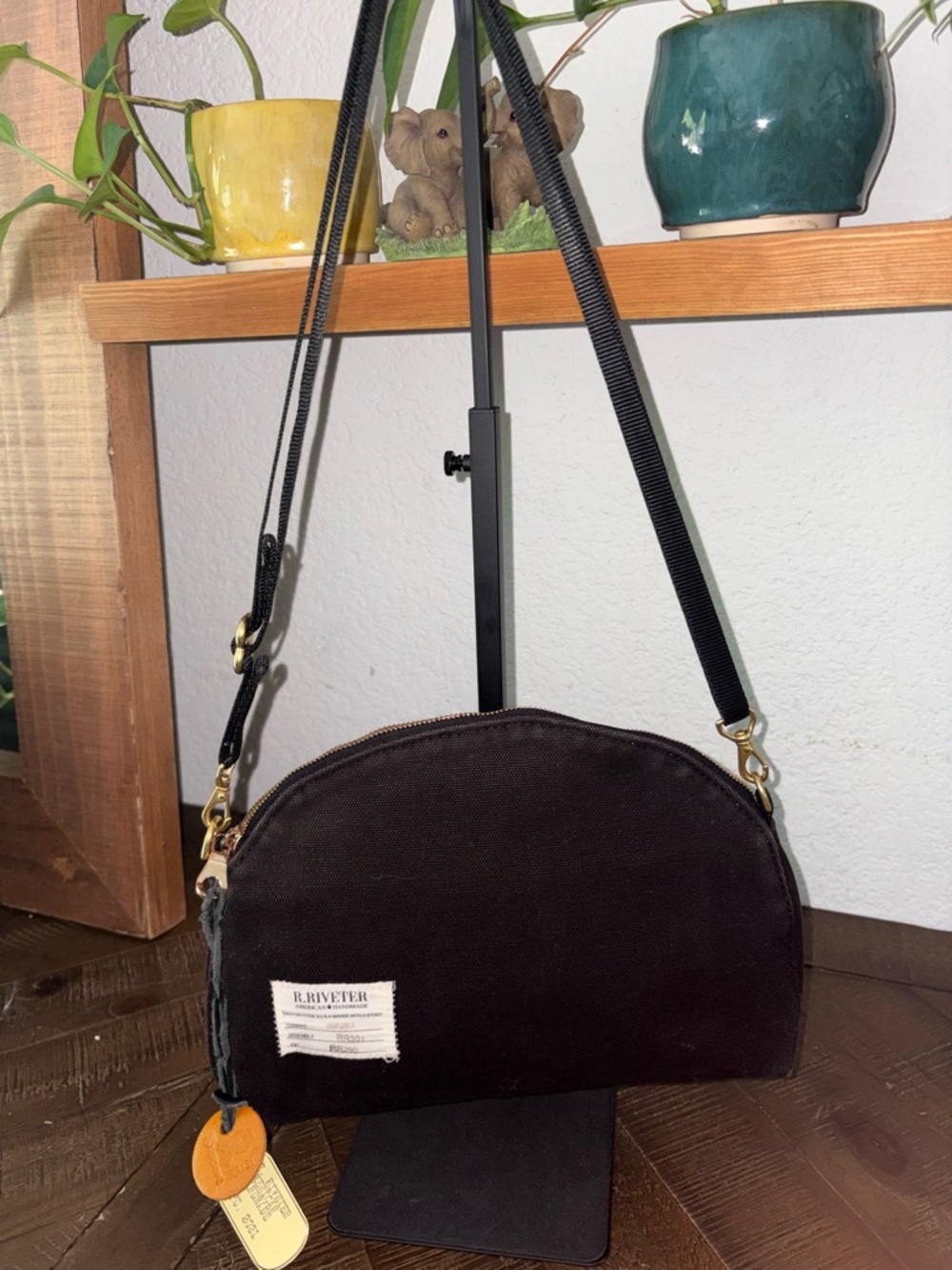 R. Riveter Black Canvas Half-Moon Crossbody Bag